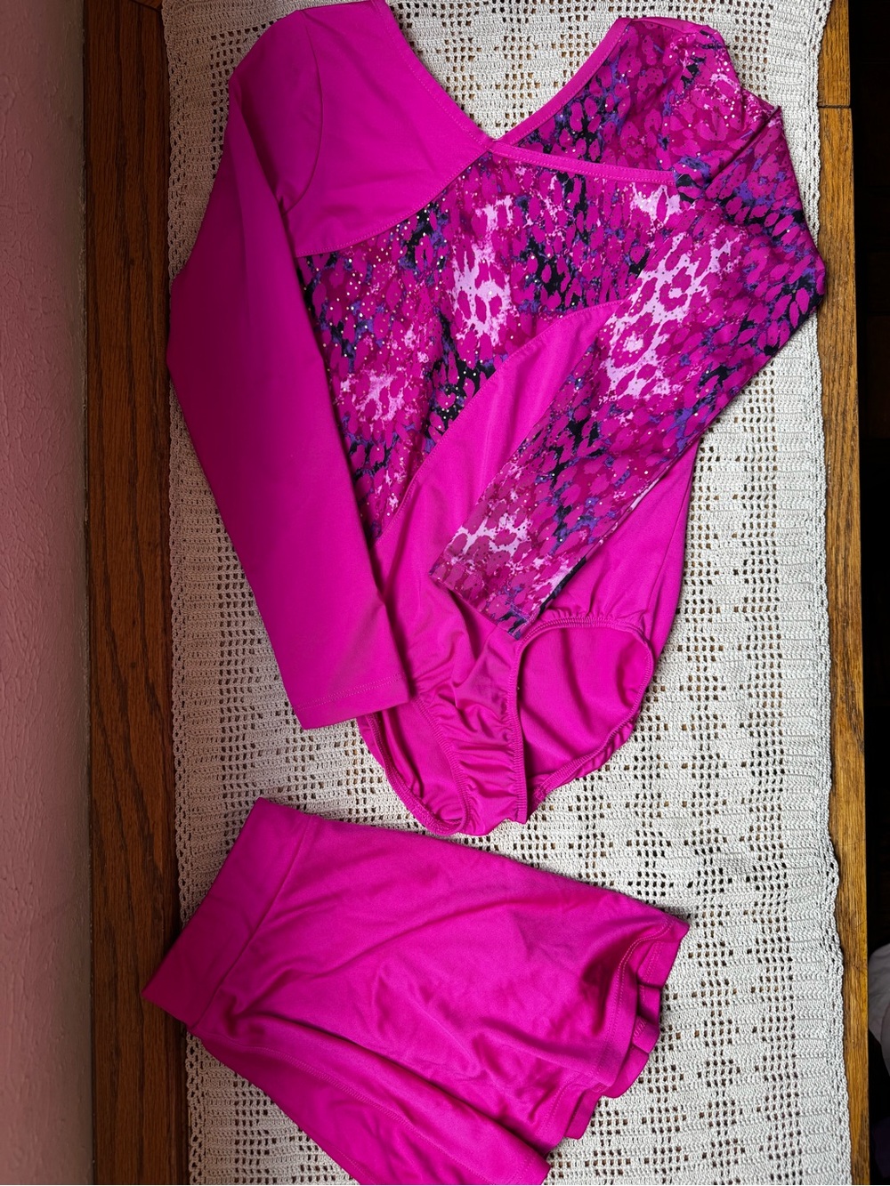 Danskin Now Bright Fuchsia Long-Sleeve Leotard and Matching Skort